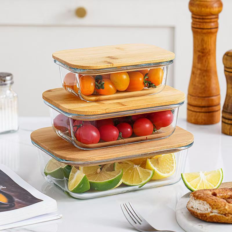 Glass Lunch Box With Wooden Lid – MEAL PREP TUBS